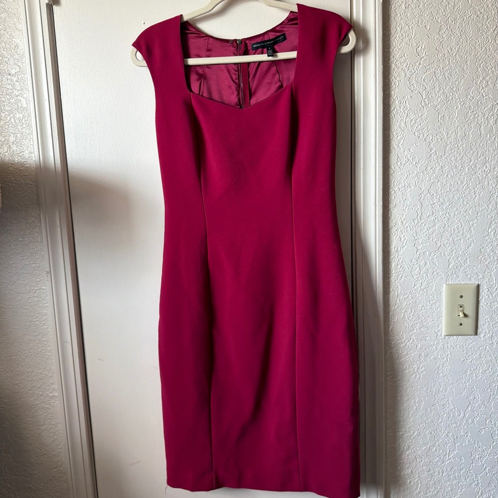 White House Black Market Magenta Cap Sleeve Sheath Dress Size 6 Sweetheart Neck